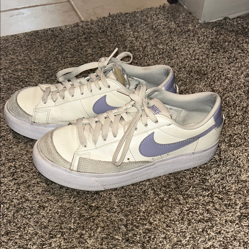 Nike White Sneakers with Lavender Swoosh
